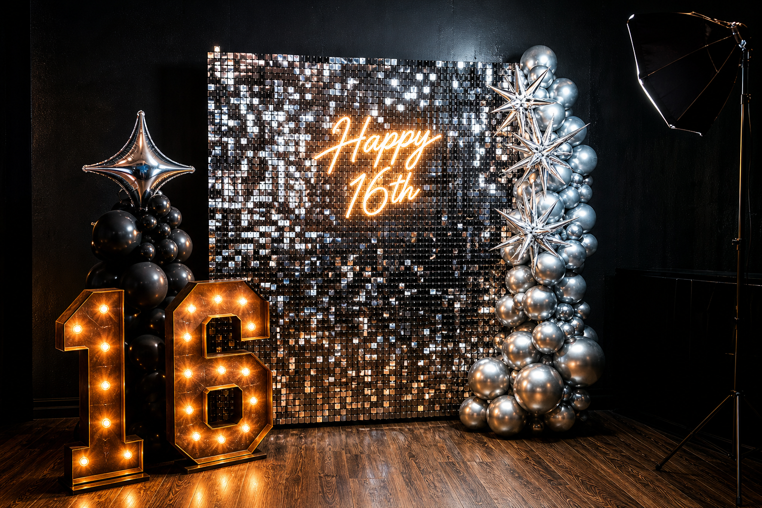 Sweet 16 silver party backdrop